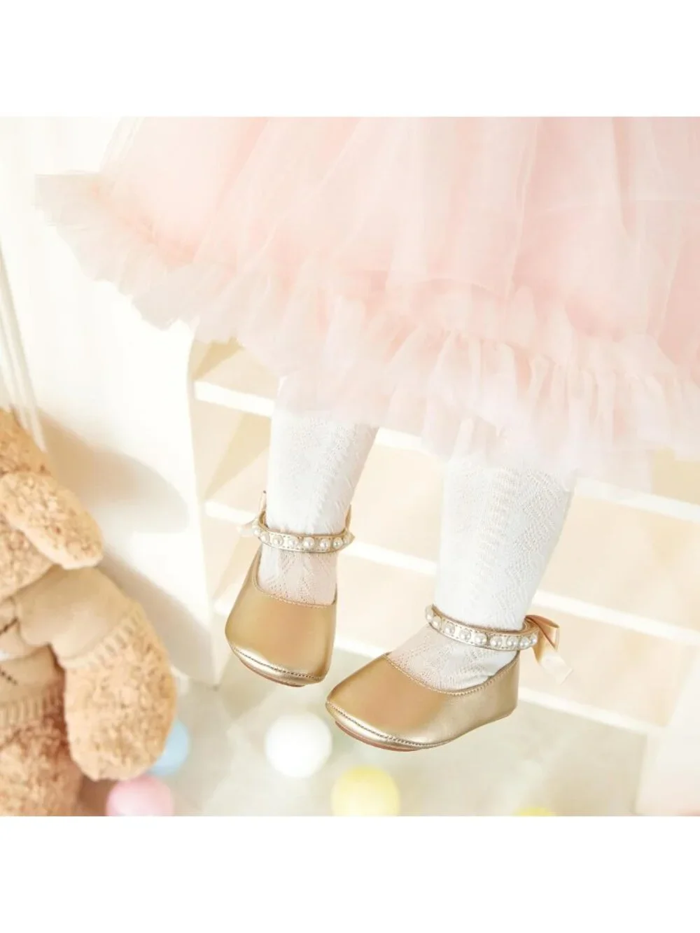 Baby Girls Mary Jane Flats - Soft Rubber Sole Infant Walking Shoes for Weddings